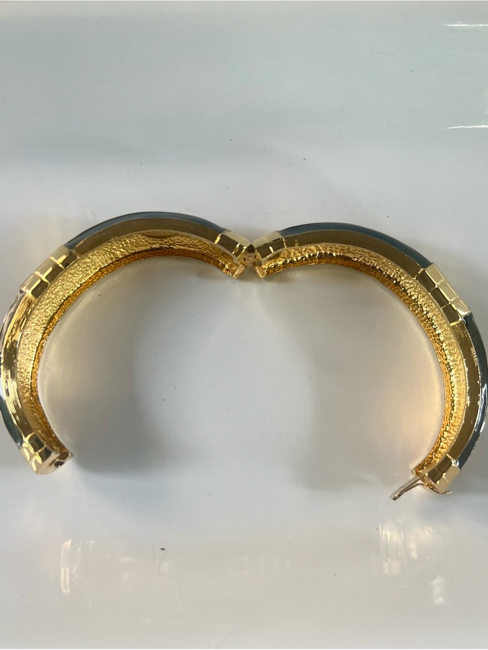 Valentino Gold and Black Enamel Bangle Bracelet withCrystal Pavé - Picture 9 of 11